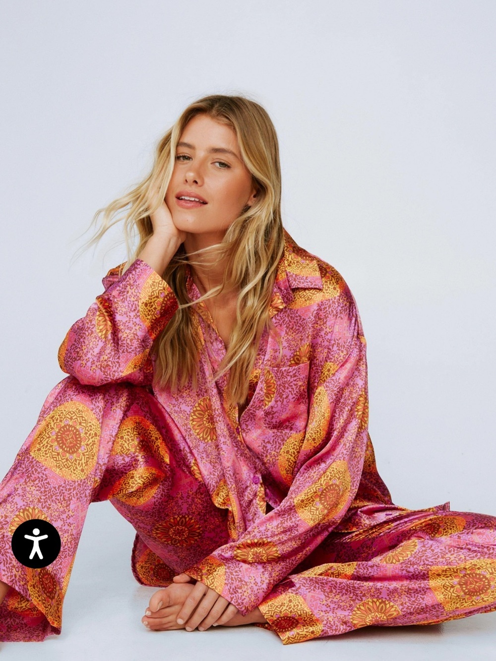 Nasty Gal Pink & Gold Paisley Satin Pajama Set